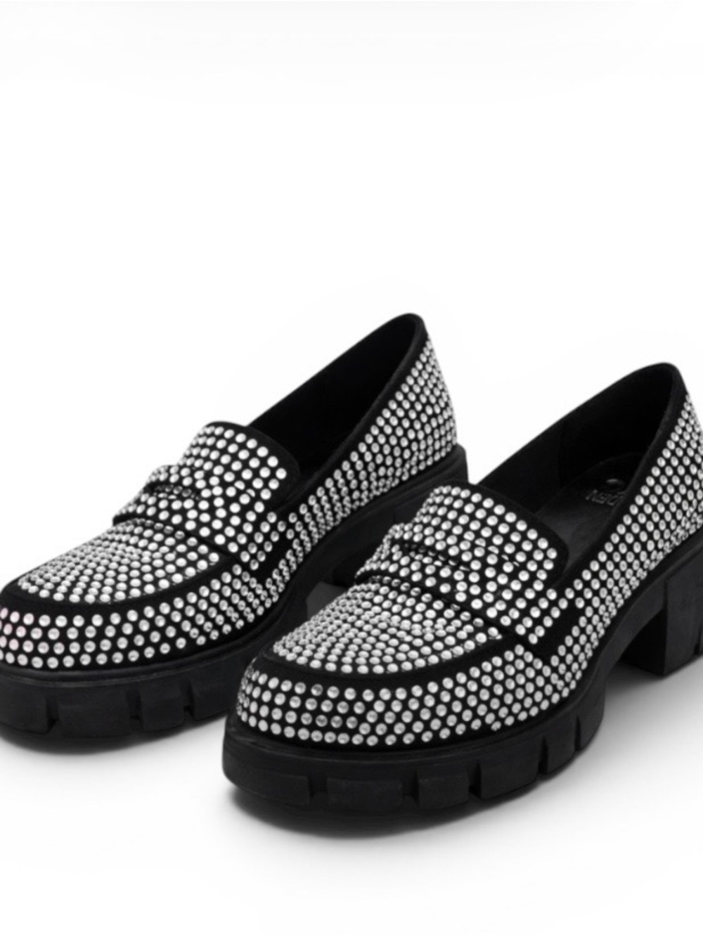 Y2K Rhinestone Chunky Platform Shoes Black Glam Edgy Y2K Disco Loafers 7